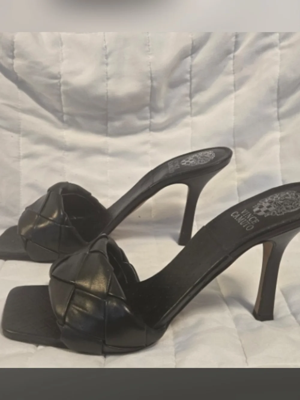 Vince Camuto Black Braided Strap Square Toe Heels Size 10